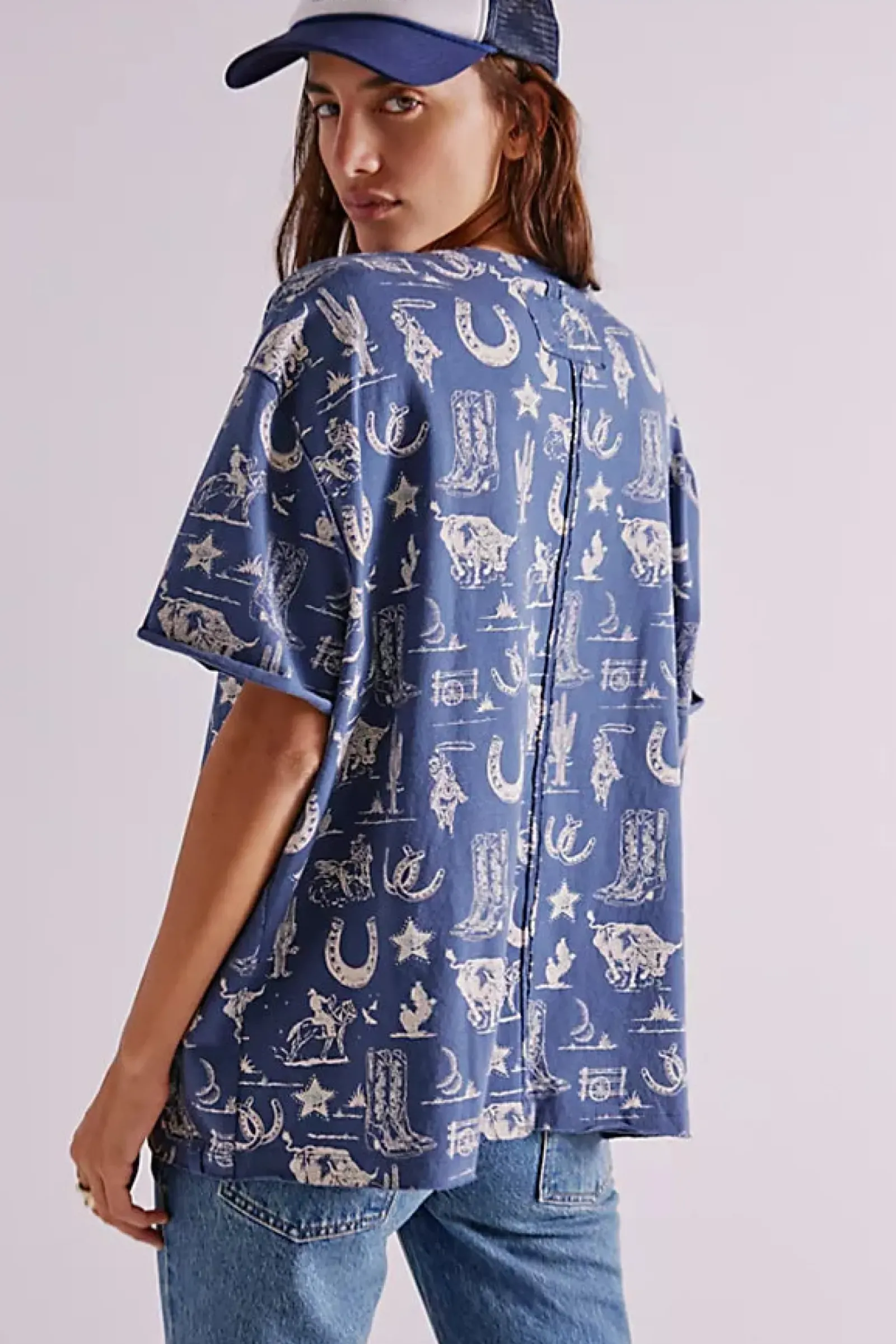 Women Free People Painted Floral Tee - Navy Combo