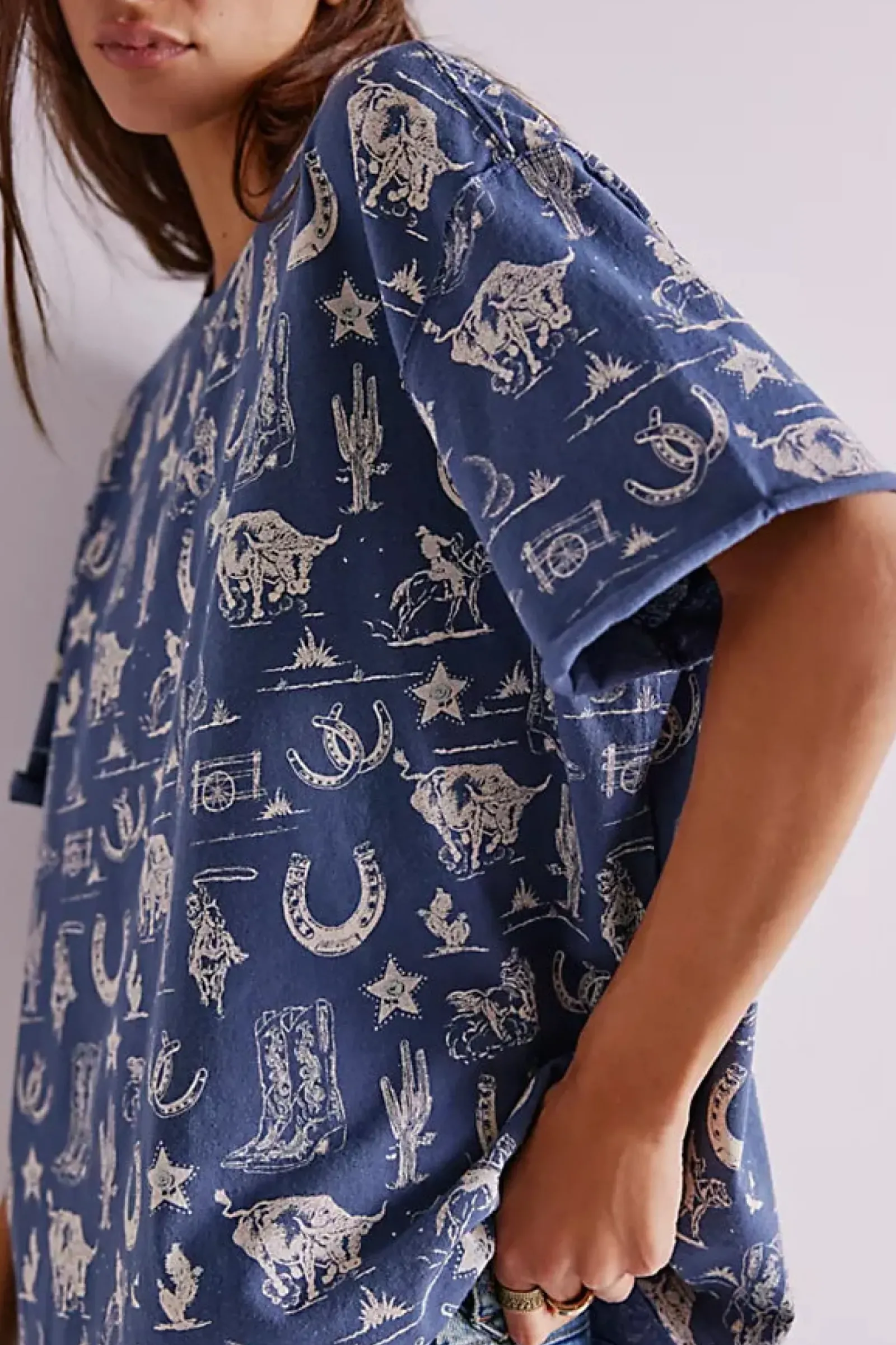 Women Free People Painted Floral Tee - Navy Combo