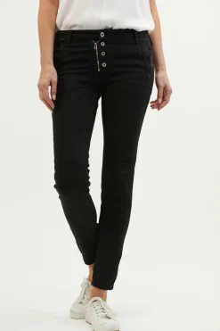 Women Italian Star Button Jean - Black