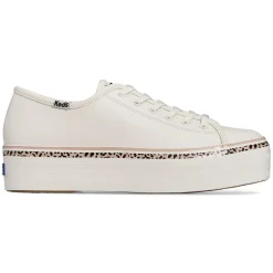 Keds Triple Up Leather Leopard Stripe - White/Tan