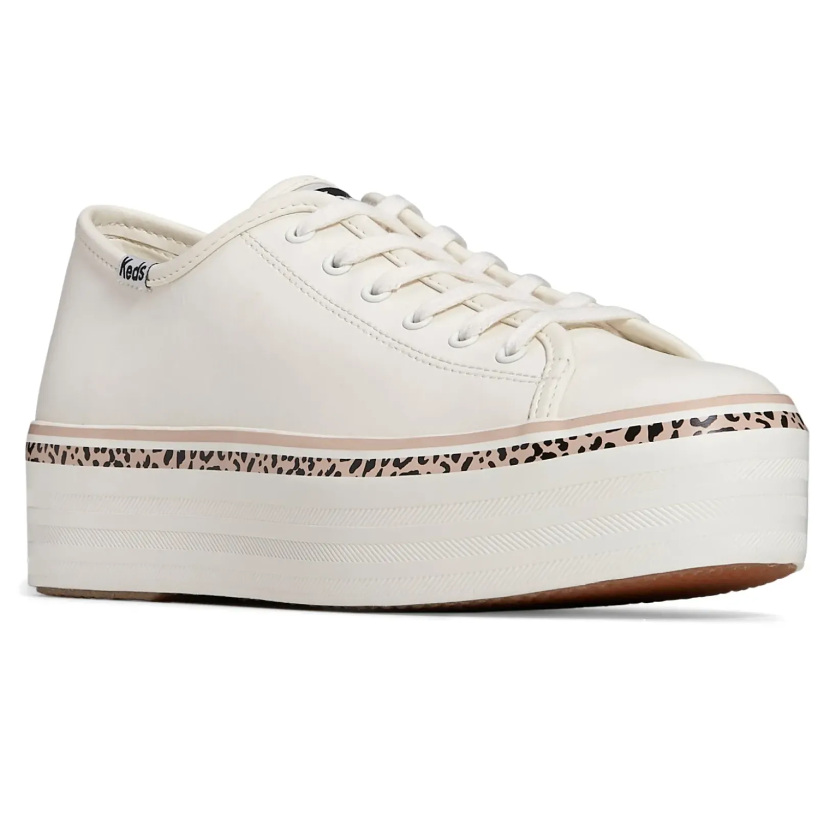 Keds Triple Up Leather Leopard Stripe - White/Tan