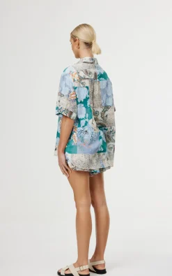 Women Kinney Juniper Shirt - Cyan Patchwork