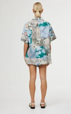 Women Kinney Juniper Shirt - Cyan Patchwork