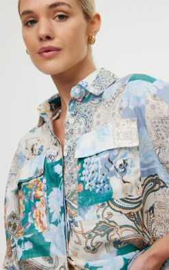 Women Kinney Juniper Shirt - Cyan Patchwork