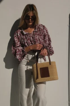 Women Lunar Fox Charlotte Linen Blouse - Sangria