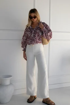 Women Lunar Fox Charlotte Linen Blouse - Sangria