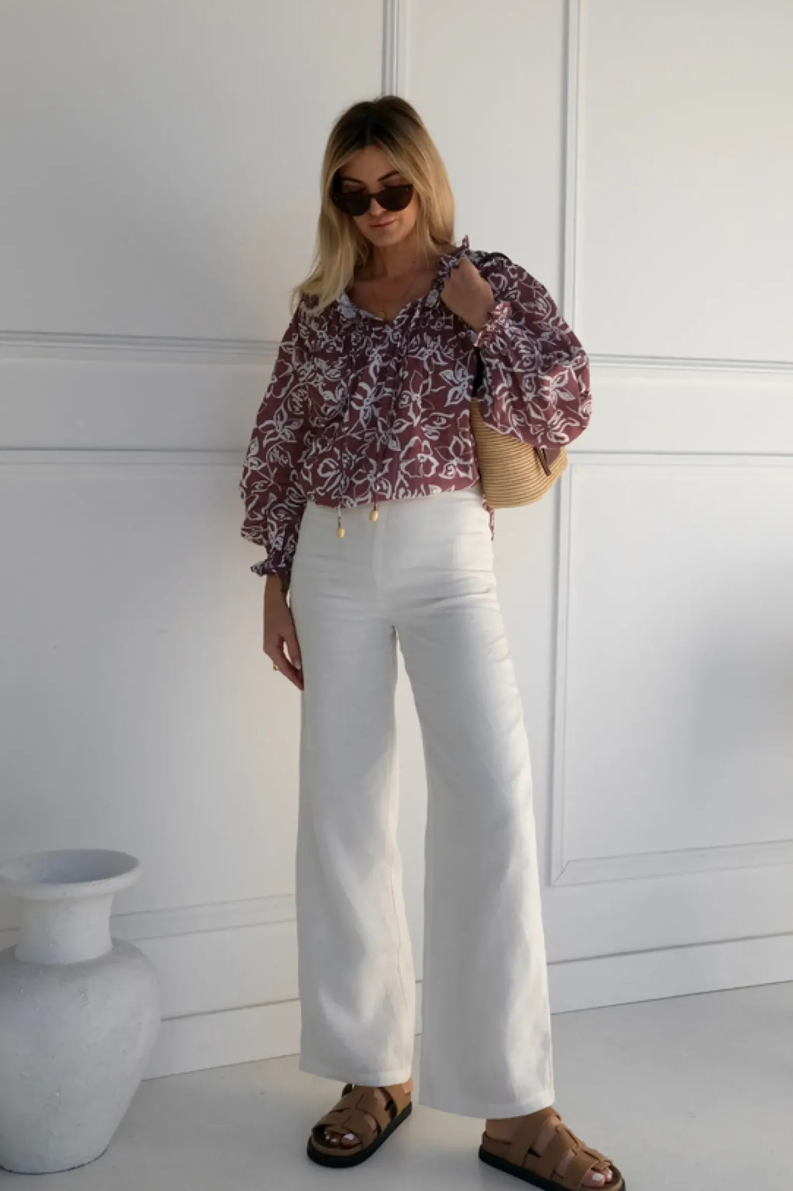 Women Lunar Fox Charlotte Linen Blouse - Sangria