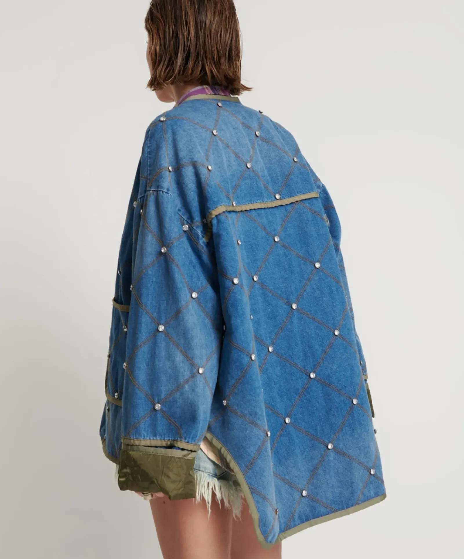 Women One Teaspoon Bay Blue Quilted Crystal Studded Jacket