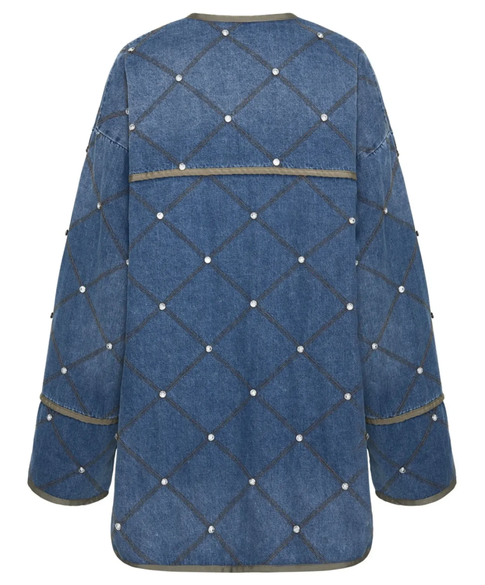 Women One Teaspoon Bay Blue Quilted Crystal Studded Jacket