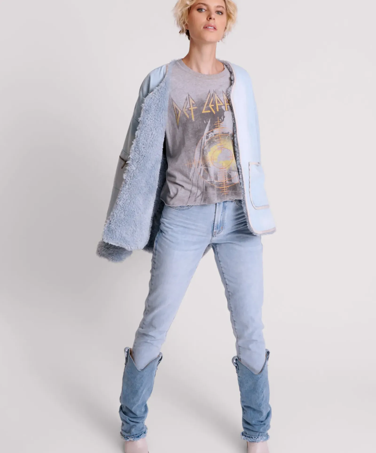 Women One Teaspoon Blue Space Teddy Throwover Denim Jacket