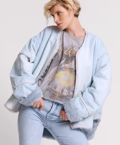 Women One Teaspoon Blue Space Teddy Throwover Denim Jacket
