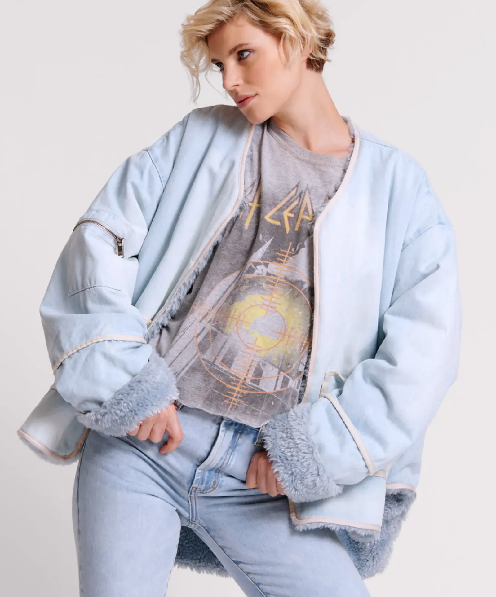 Women One Teaspoon Blue Space Teddy Throwover Denim Jacket