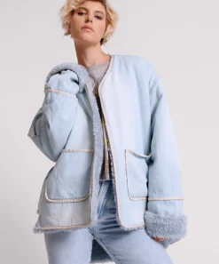 Women One Teaspoon Blue Space Teddy Throwover Denim Jacket