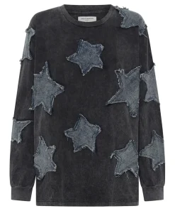 Women One Teaspoon Denim Star Boyfriend Longsleeve Tee - Black Acid
