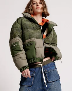 Women One Teaspoon Dirtee Love Camo Puffa Jacket - Khaki