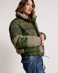 Women One Teaspoon Dirtee Love Camo Puffa Jacket - Khaki