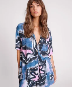 Women One Teaspoon Hand Painted Floral Short Sleeve Shirt - Multi