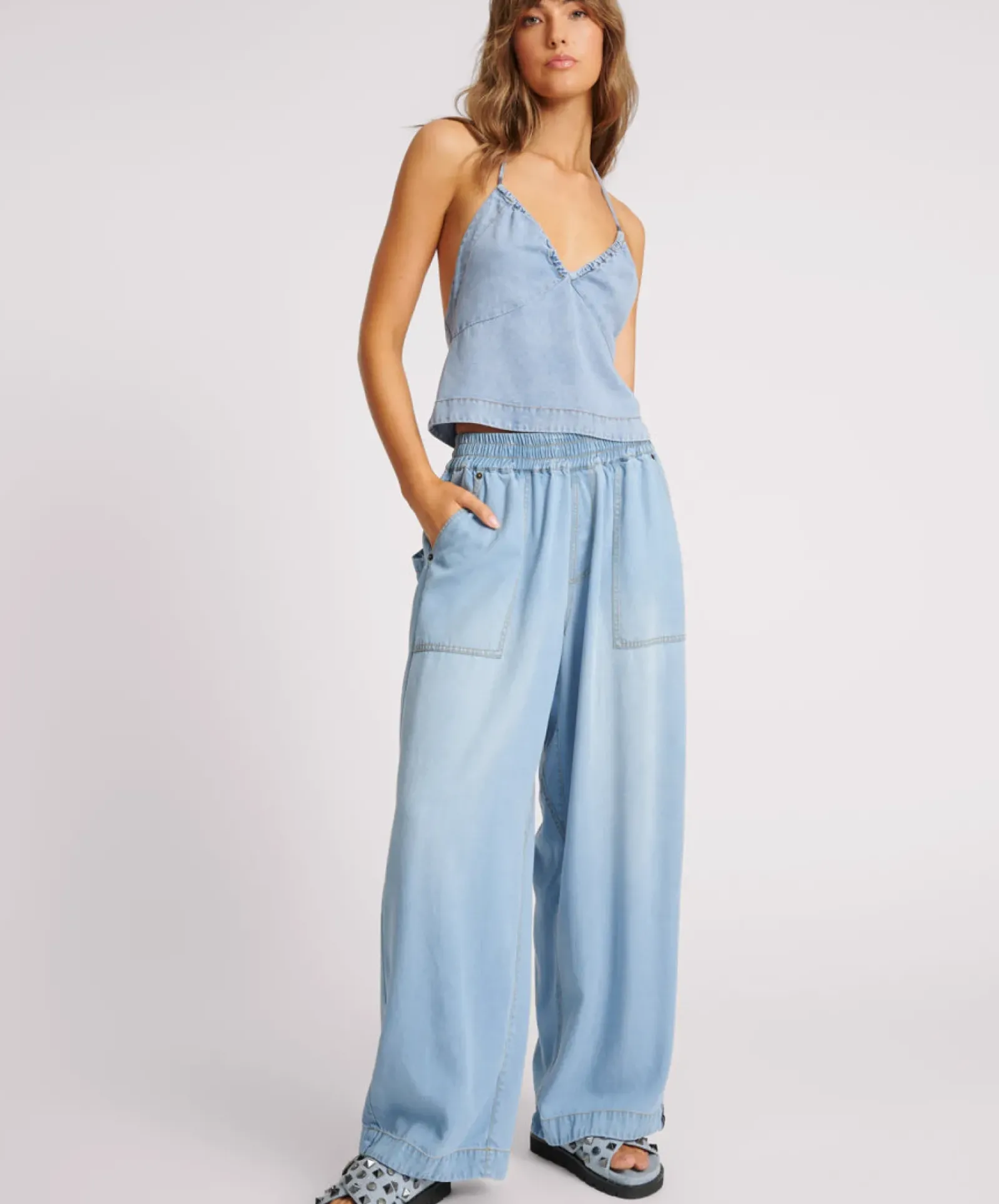 Women One Teaspoon Tencel Parachute Pants - Soft Blue