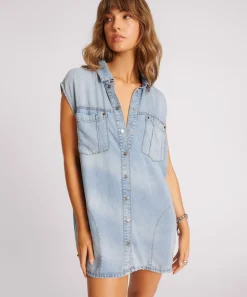 Women One Teaspoon Tencel Shirt Dress - Soft Blue