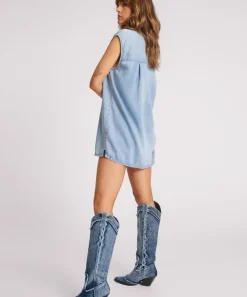 Women One Teaspoon Tencel Shirt Dress - Soft Blue