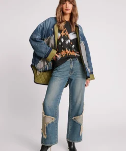 Women One Teaspoon Wadded Jacket - Memphis Light Star Denim