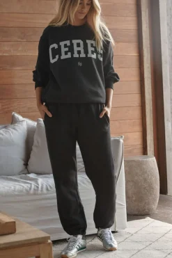 Women Ceres Life Oversized Slouchy Crew - Phantom Heritage Logo