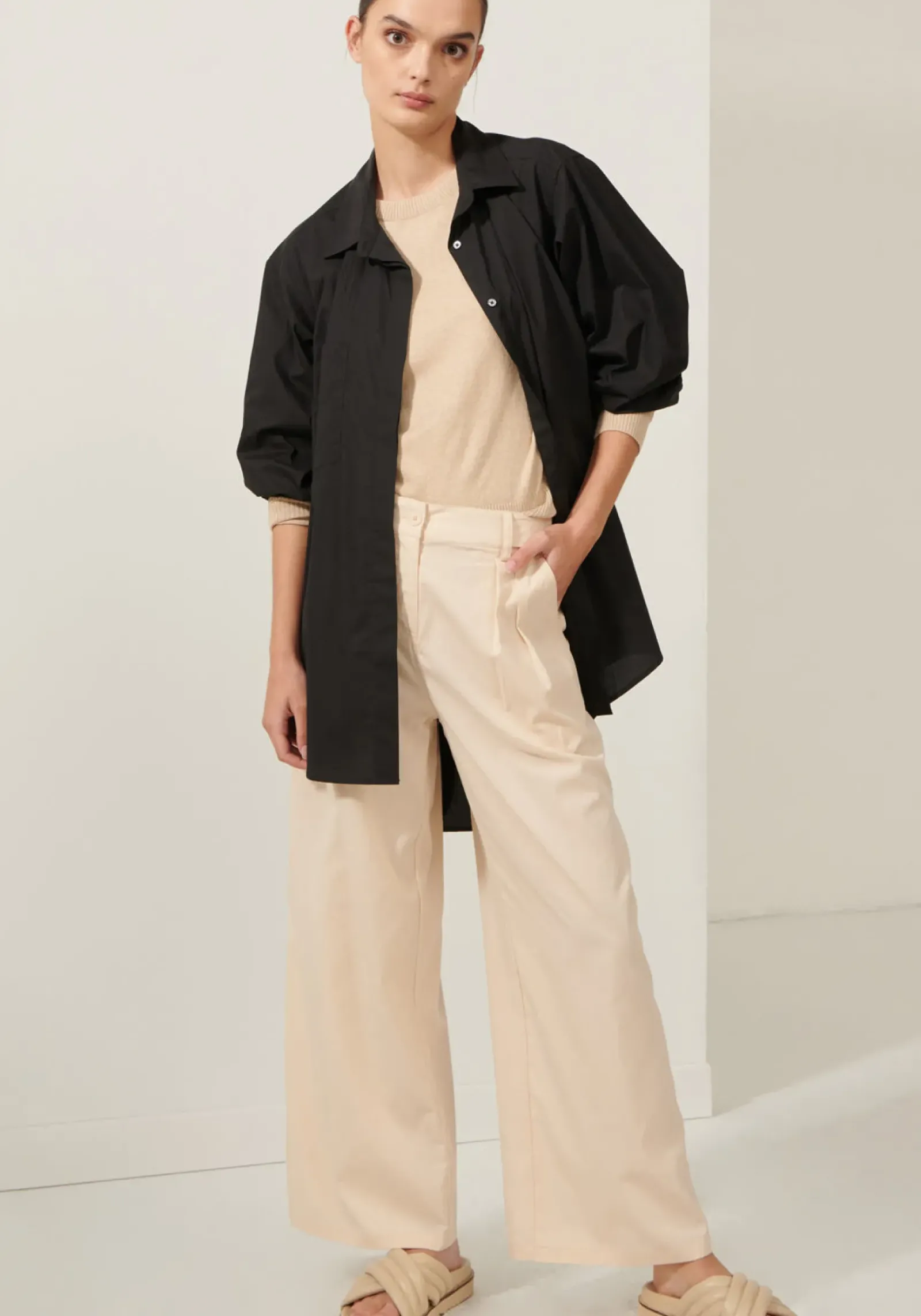 Women Pol Lagoon Drape Back Shirt- Black