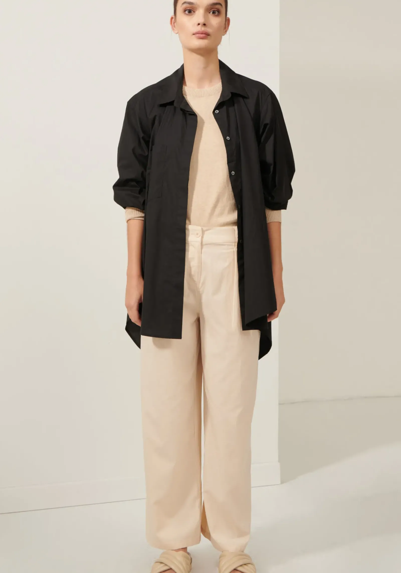 Women Pol Lagoon Drape Back Shirt- Black