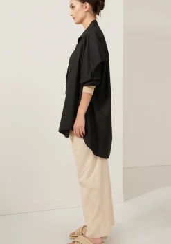 Women Pol Lagoon Drape Back Shirt- Black