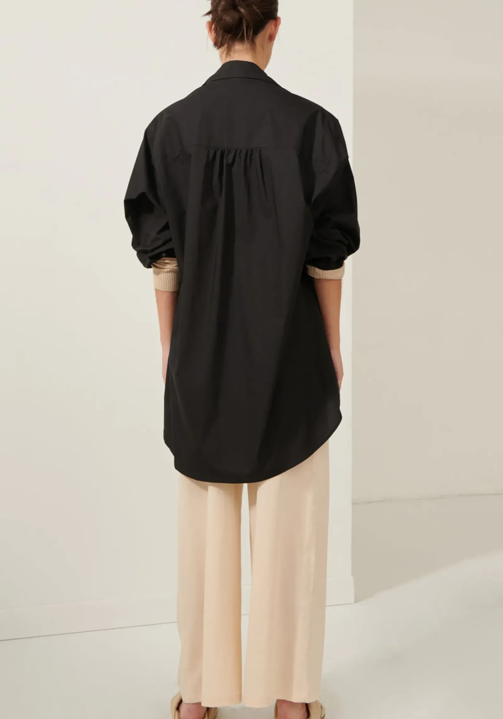 Women Pol Lagoon Drape Back Shirt- Black