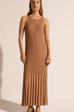 Women Pol Maui Ribbed Tanbk Dress- Toffee