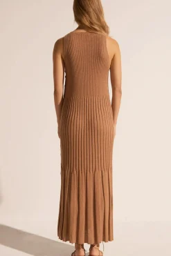 Women Pol Maui Ribbed Tanbk Dress- Toffee