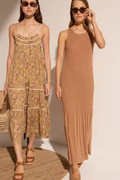 Women Pol Maui Ribbed Tanbk Dress- Toffee