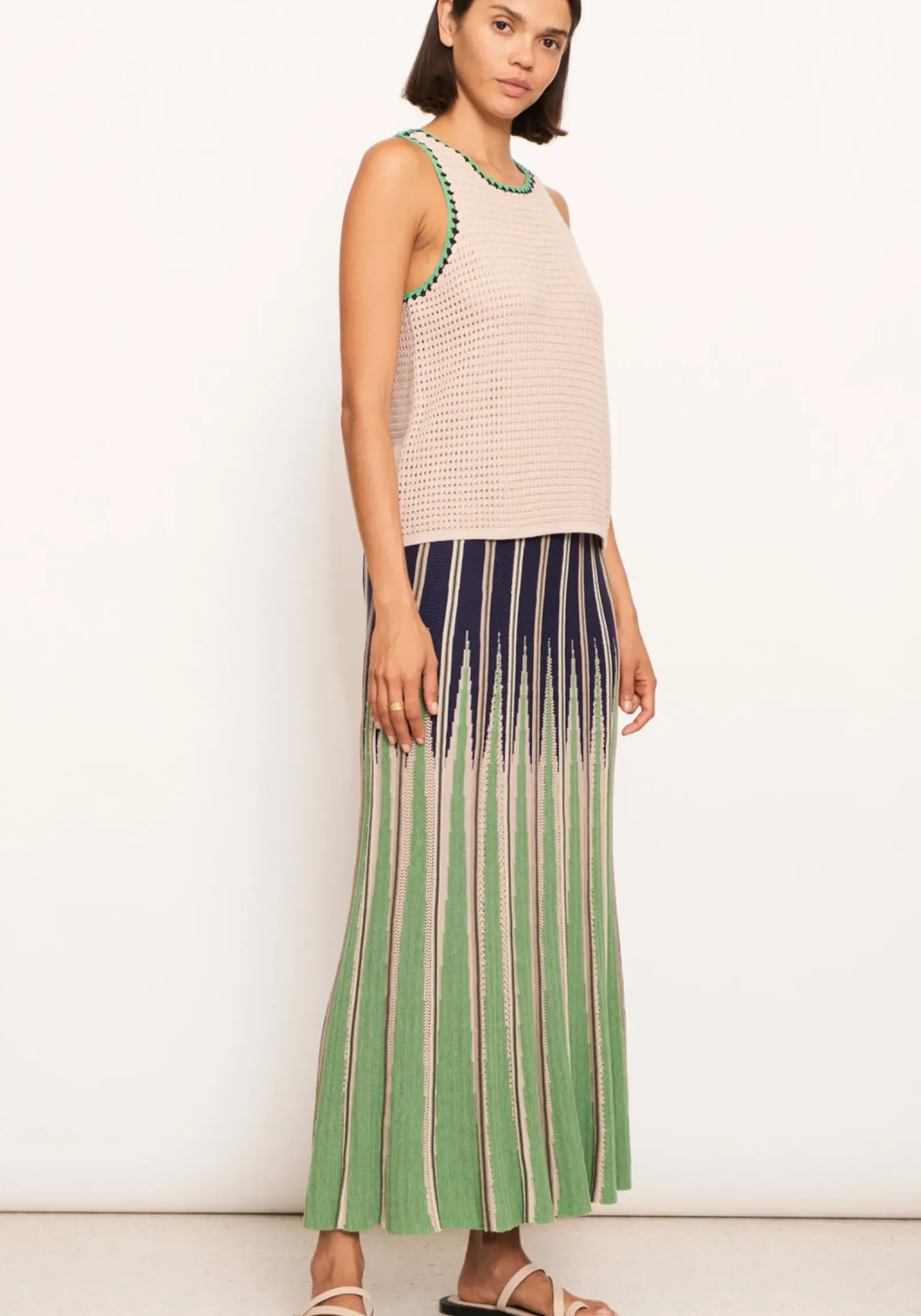 Women Pol Xander Crochet Tank - Pebble/Ink/Green