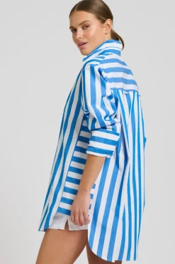 Women Shirty Clothing Shirty Andrea Oversized Boyfriend Shirt- Mid Blue Stripe