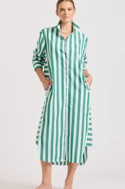Women Shirty Clothing Shirty Andrea Shirtdress- Green wide stripe