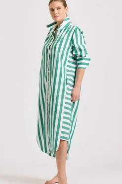 Women Shirty Clothing Shirty Andrea Shirtdress- Green wide stripe