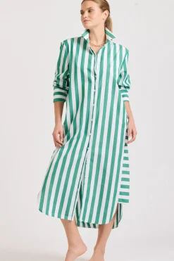 Women Shirty Clothing Shirty Andrea Shirtdress- Green wide stripe