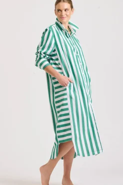 Women Shirty Clothing Shirty Andrea Shirtdress- Green wide stripe