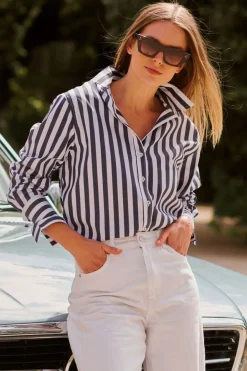 Women Shirty Clothing Shirty Elodie Girlfriend Shirt - Navy Wide Stripe