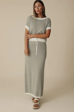 Women Talamaya Lattice Knitted Skirt - Dusty Olive & Cream