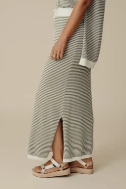 Women Talamaya Lattice Knitted Skirt - Dusty Olive & Cream