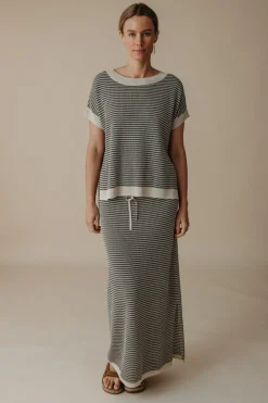 Women Talamaya Lattice Knitted Skirt - Washed Black & Soft Gold