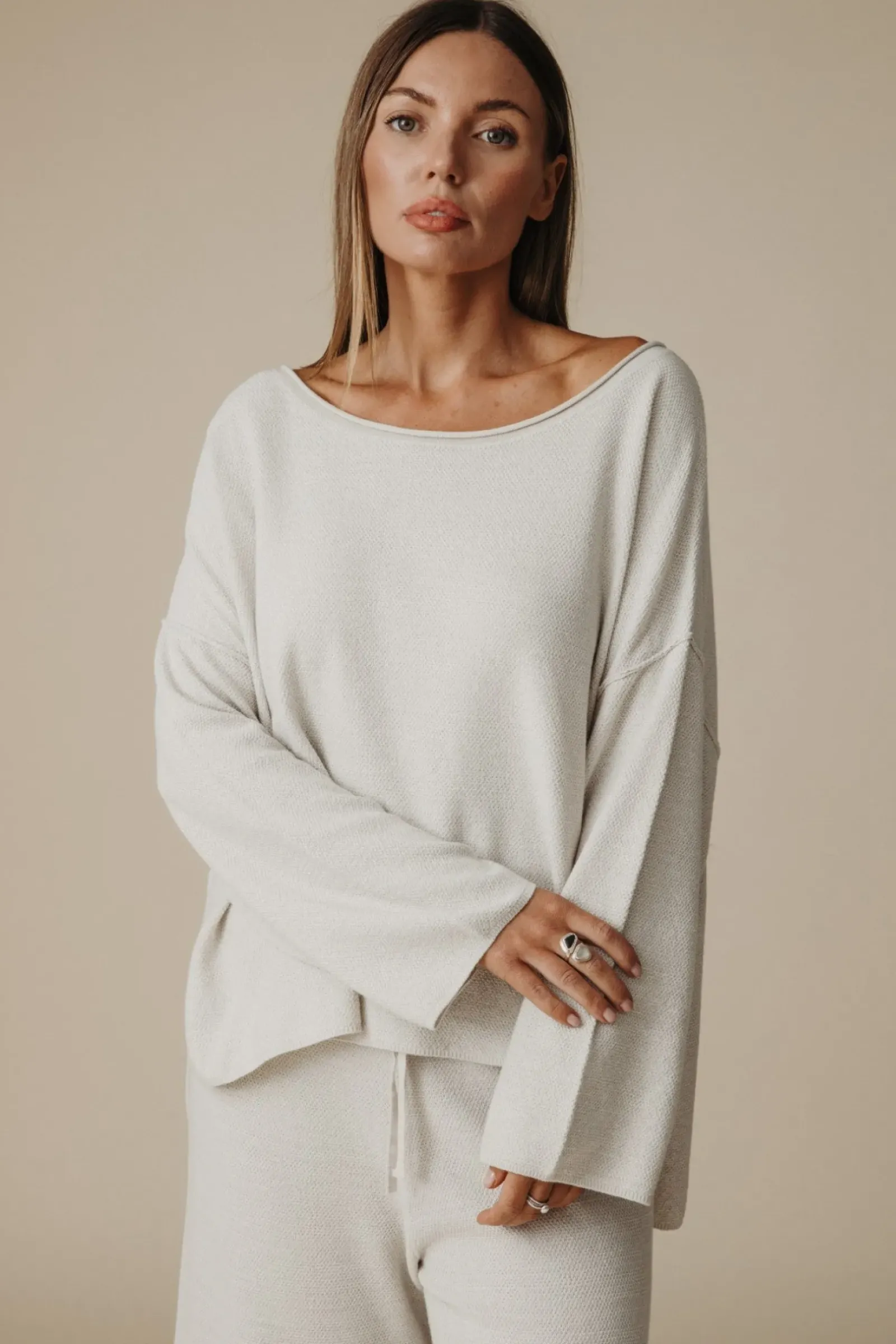 Women Talamaya Retreat Cotton Twist Pullover - Silver & Salt