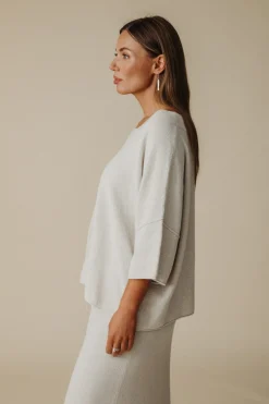 Women Talamaya Retreat Cotton Twist Tee Pullover - Silver & Salt