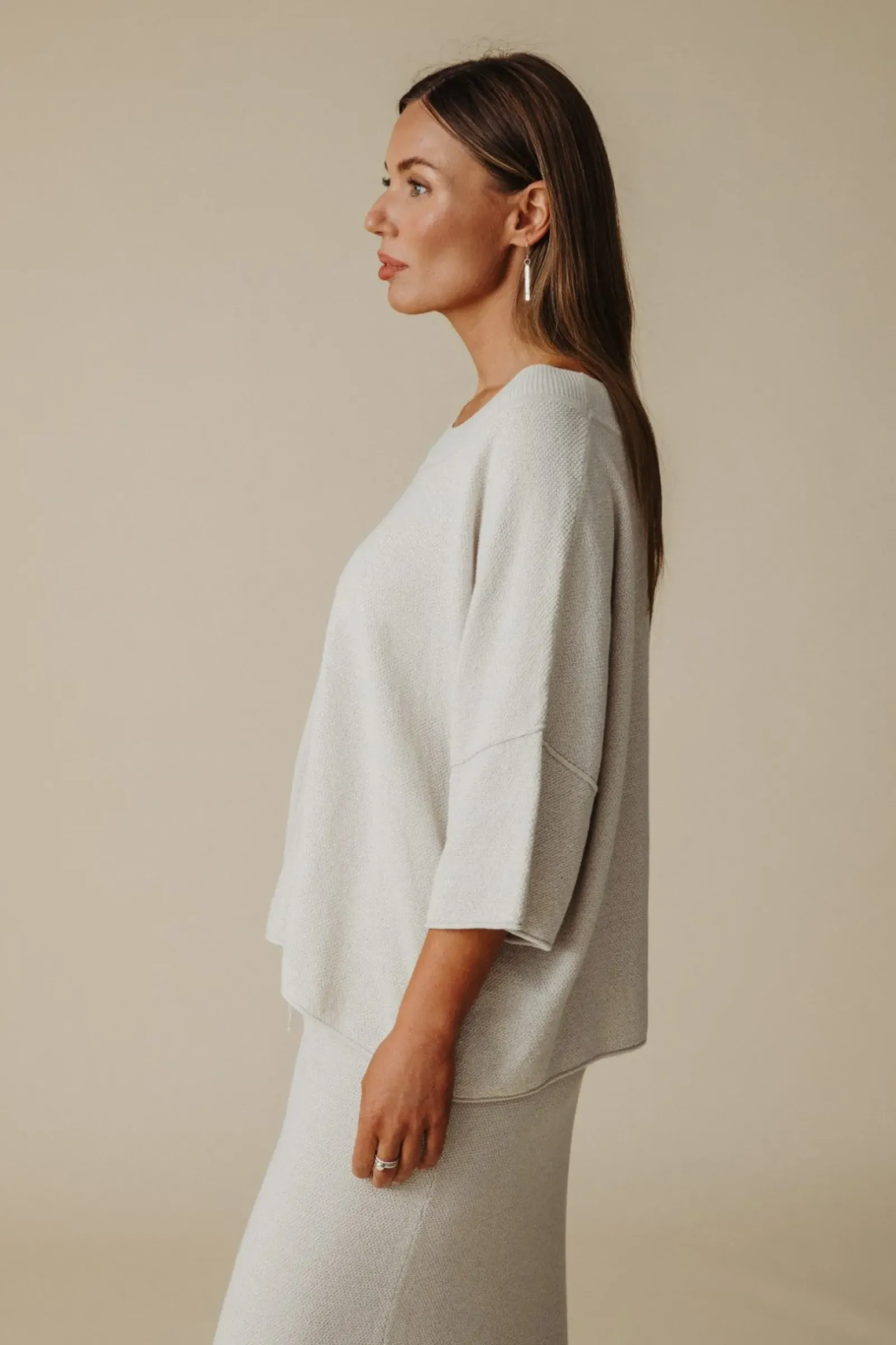 Women Talamaya Retreat Cotton Twist Tee Pullover - Silver & Salt