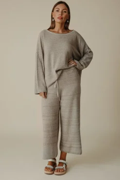 Women Talamaya Retreat Cotton Twist Pant - Dusty Olive & White