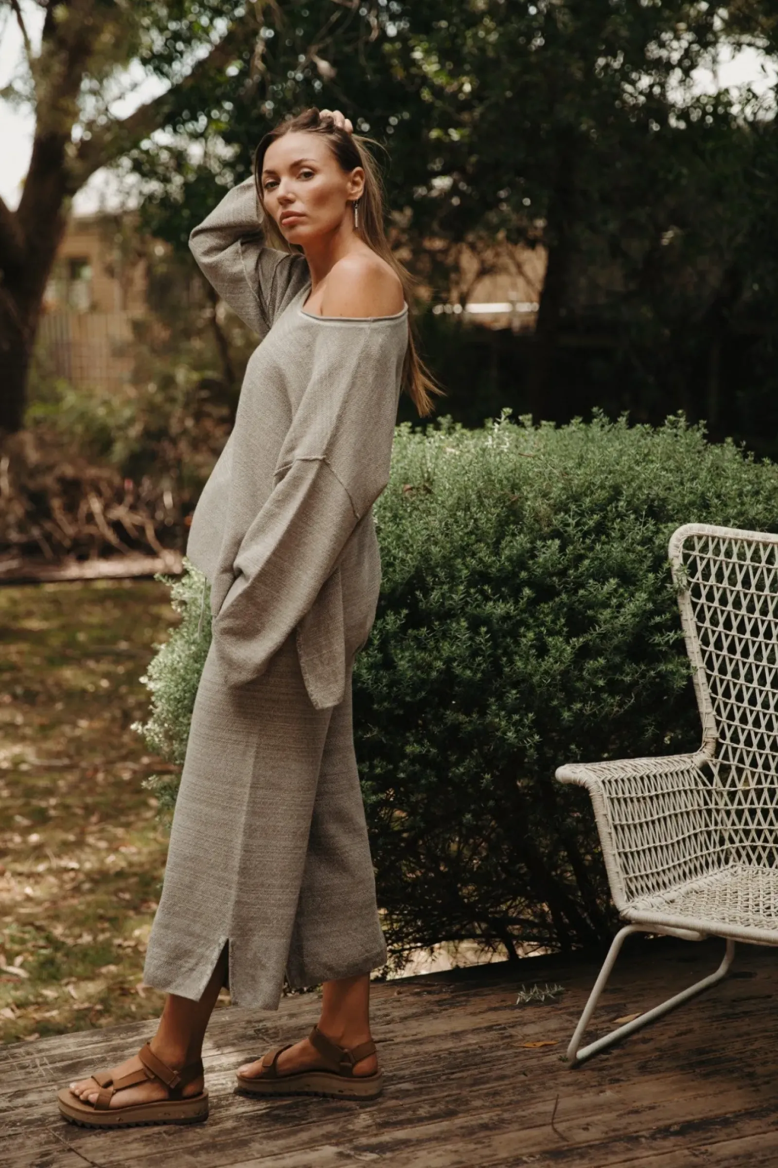 Women Talamaya Retreat Cotton Twist Pant - Dusty Olive & White