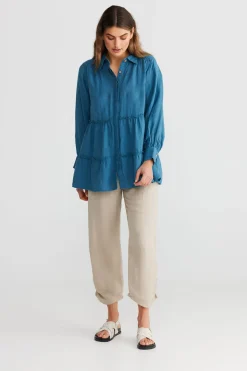 Women The Shanty Mia Top - Blue Steel