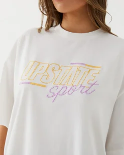 Women Upstate Hustle Tee- White Bars